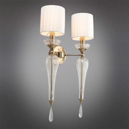 electroplated brushed brass with fabric shade wall light 1 aslam lighting pro